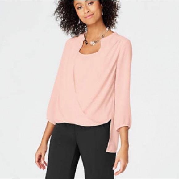J. Jill Wearever Pale Pink Split V-Neck Drape Front Blouse Size M - Picture 9 of 10
